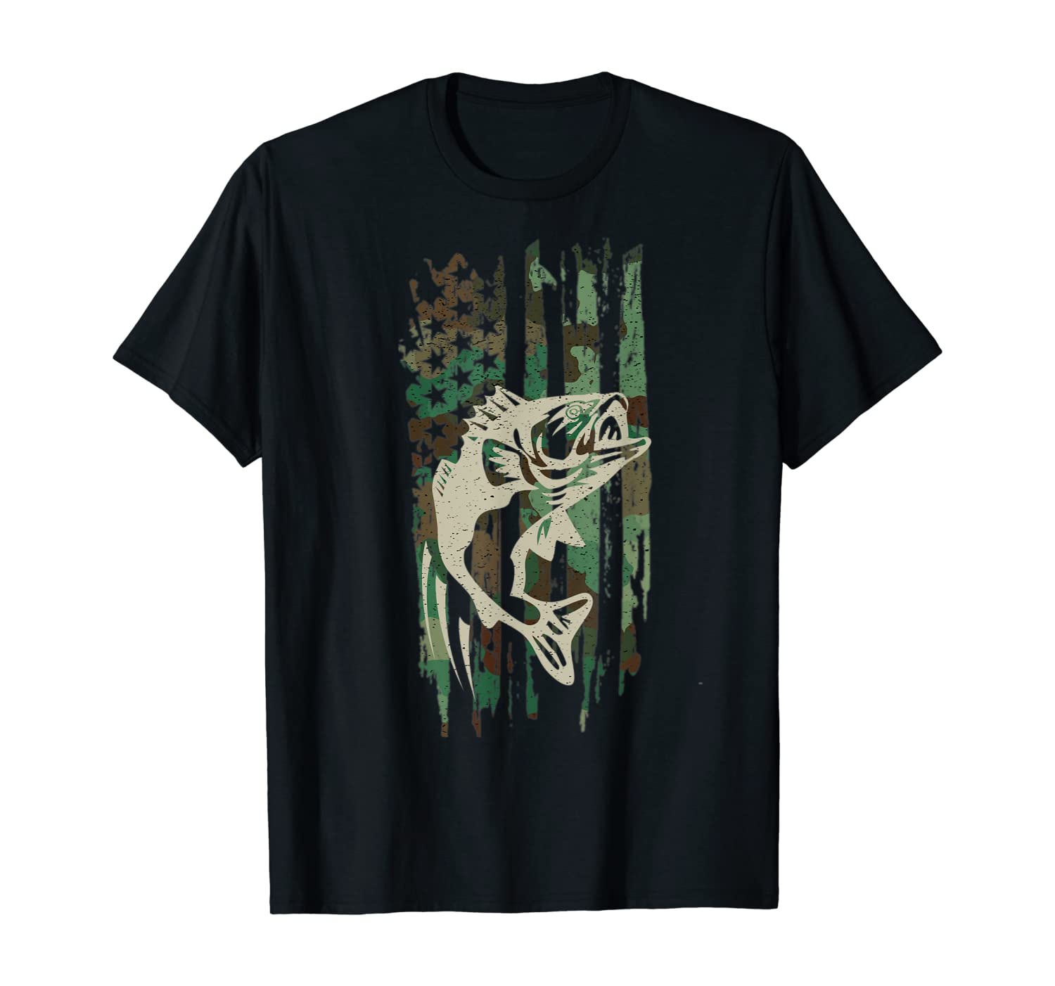 Camouflage American Flag Bass Fishing T-Shirt
