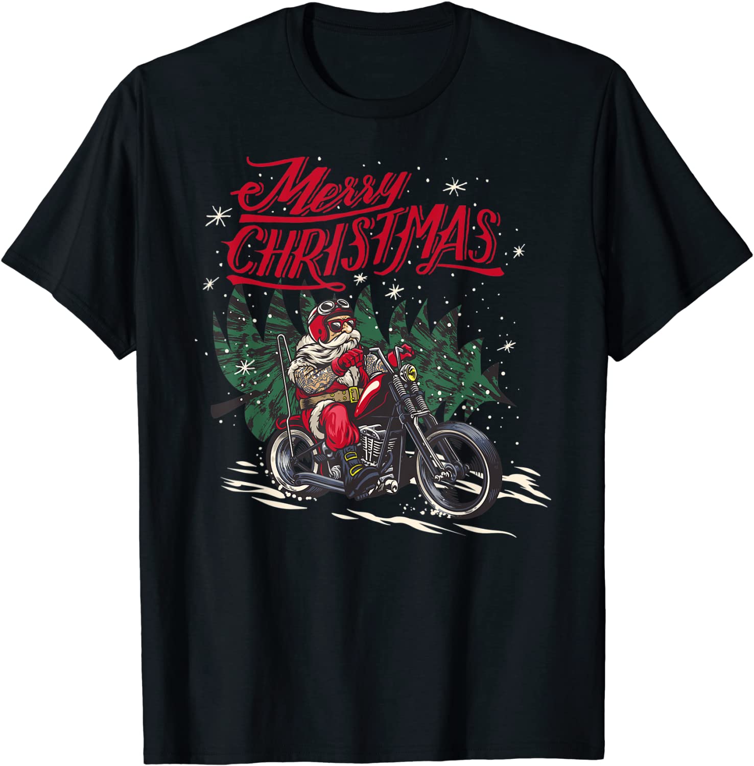 Santa Riding a Motorcycle christmas design T-Shirt