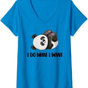 Womens Funny Panda - I Do What I Want Cute Panda Bear V-Neck T-Shirt