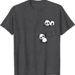 For Panda Lovers Cute Kawaii Baby Pandas In Pocket T-Shirt